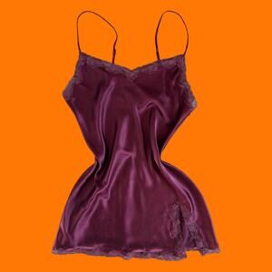 00's vintage maroon satin lace y2k slip dress MEDIUM Victoria's Secret